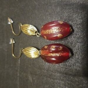 Vintage Red and Gold Tone Earrings